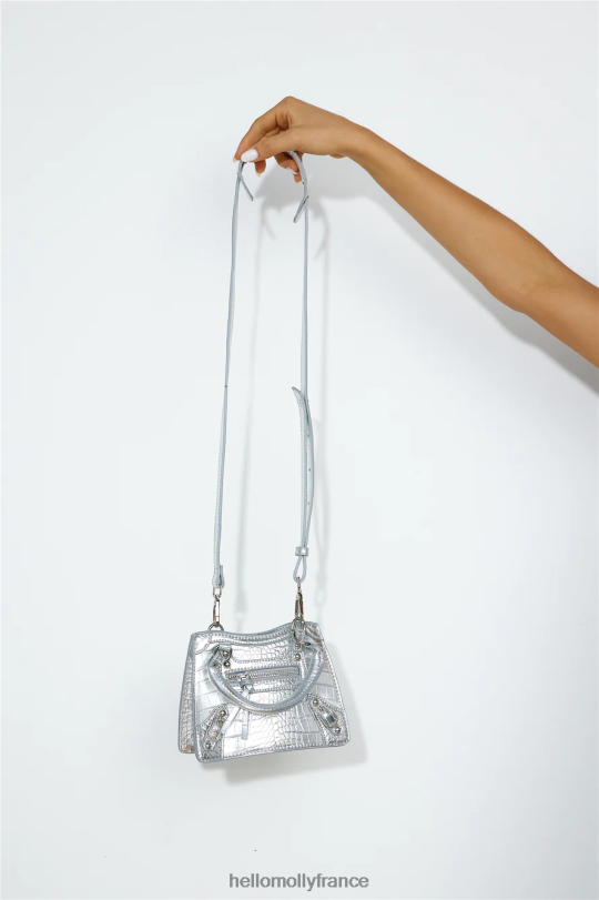 Hello Molly sac à poignée ambre billini croco argenté accessoires 40222H10223