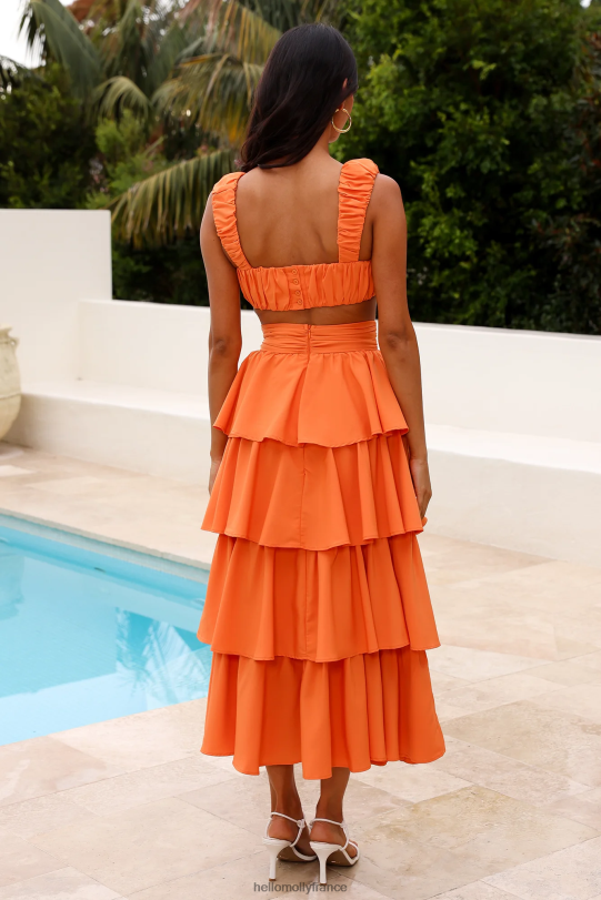 Hello Molly heure pour briller jupe midi orange vêtements 40222H9529