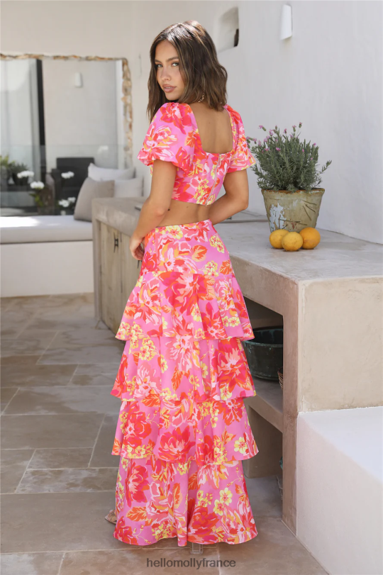 Hello Molly jupe yokana des sept merveilles rose fleurie vêtements 40222H9652