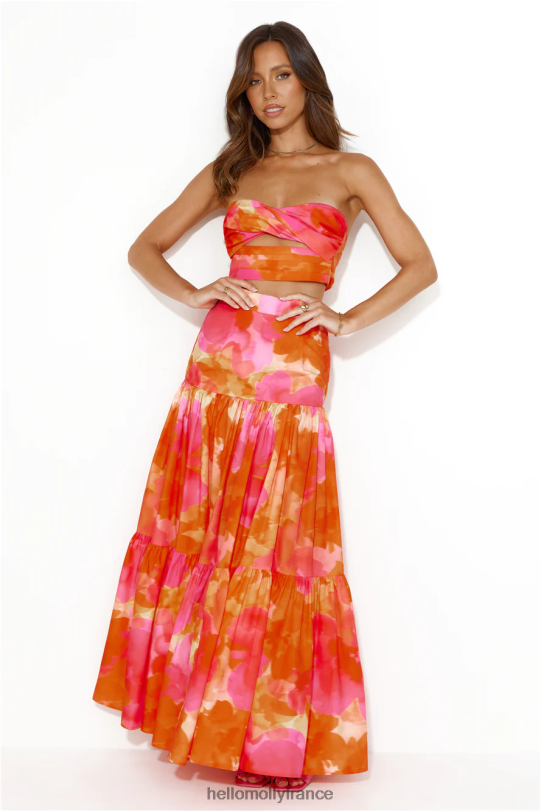 Hello Molly runaway ayla jupe longue orange fleuri vêtements 40222H9586