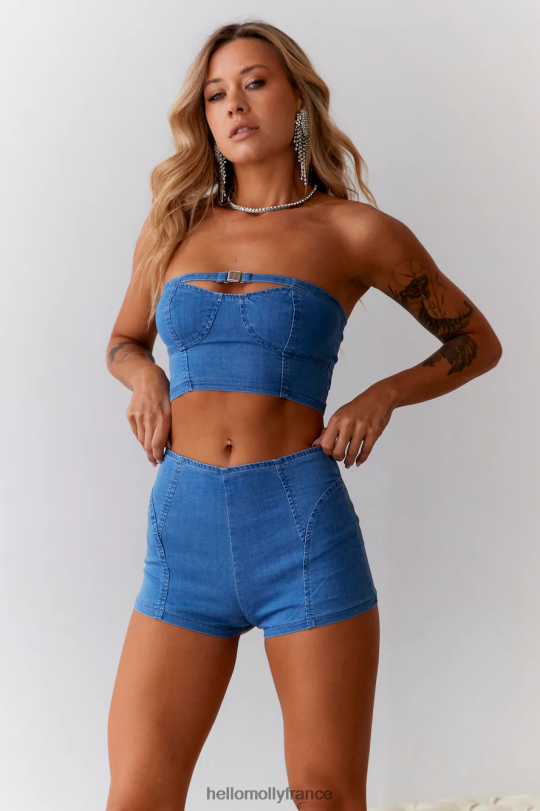 Hello Molly short en jean taille mi-haute à cœur effronté bleu vêtements 40222H9698
