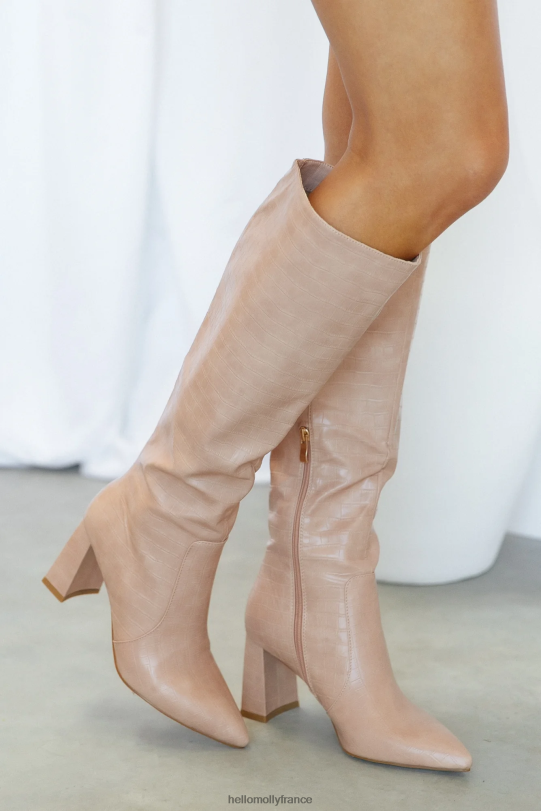 Hello Molly Billini Elanor - Bottes hautes en croco argile rose chaussure 40222H10037