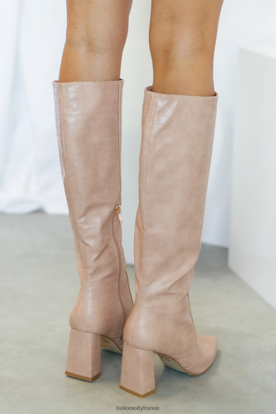 Hello Molly Billini Elanor - Bottes hautes en croco argile rose chaussure 40222H10037