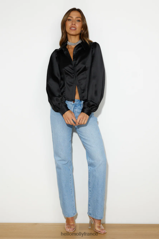 Hello Molly chemise courte en satin go smooth noir vêtements 40222H9022