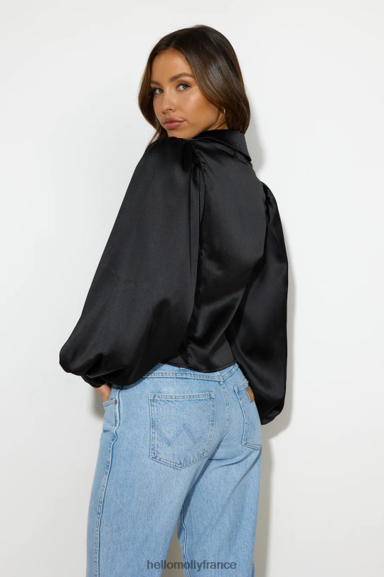 Hello Molly chemise courte en satin go smooth noir vêtements 40222H9022