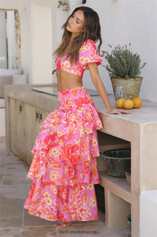 Hello Molly sept merveilles yokana haut rose fleuri vêtements 40222H8860