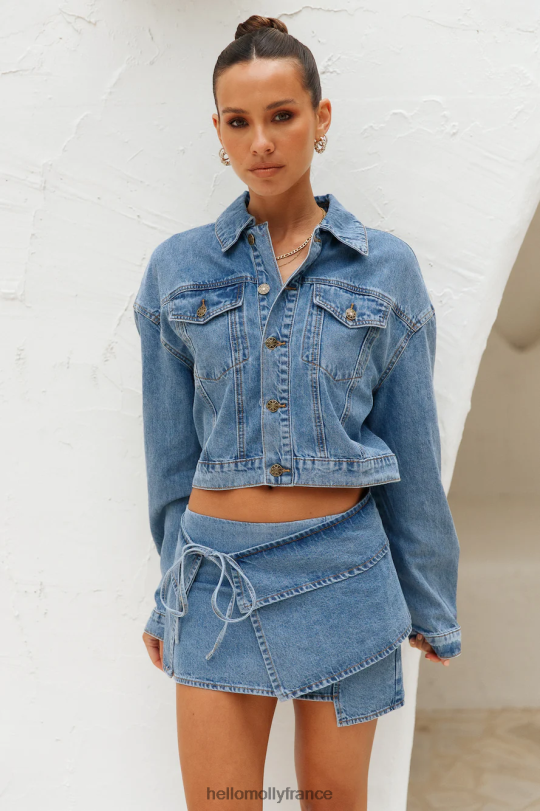 Hello Molly lionne true romance veste courte en jean bleu duc vêtements 40222H8149