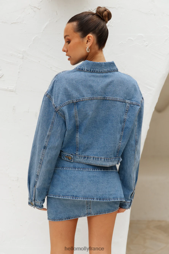 Hello Molly lionne true romance veste courte en jean bleu duc vêtements 40222H8149
