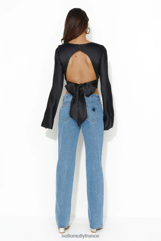 Hello Molly nights to glow haut court en satin à manches longues noir vêtements 40222H8500