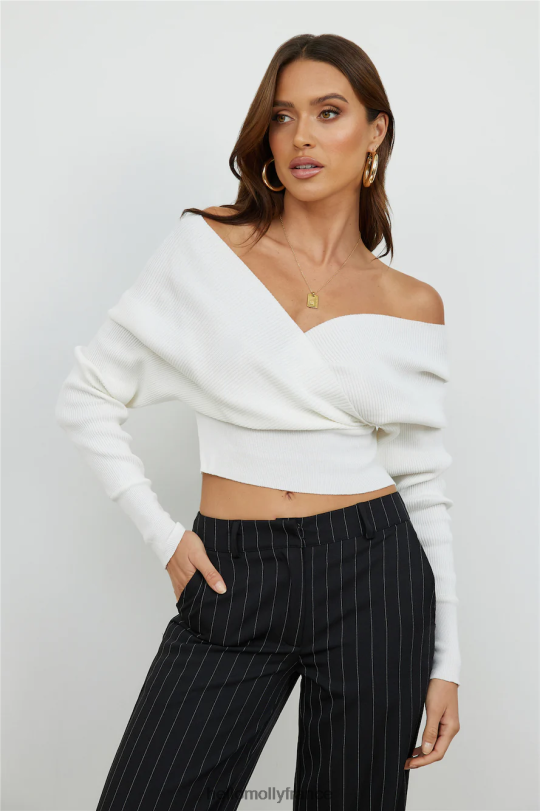 Hello Molly réfléchissez-y à deux fois top en tricot blanc vêtements 40222H8050
