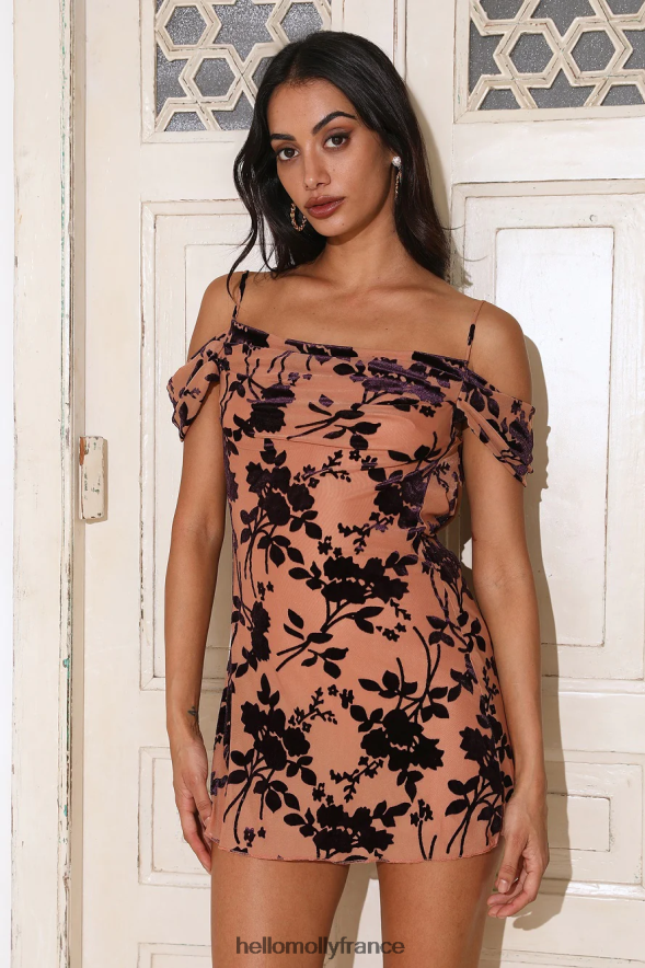 Hello Molly vêtements gagner aime la mini-robe en maille marron 40222H3156