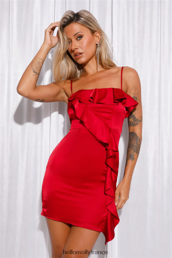 Hello Molly vêtements mini-robe en satin brillant rouge 40222H3076