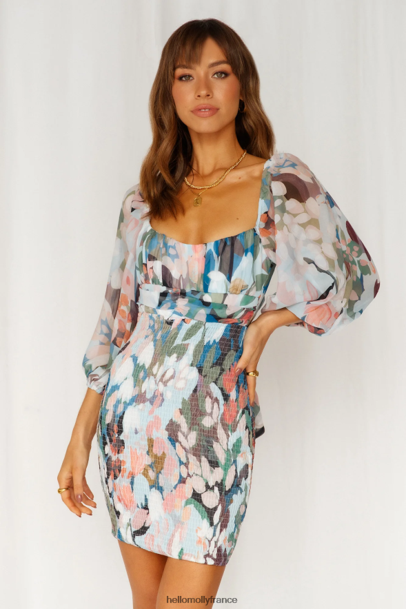 Hello Molly vêtements robe bleue colorée et calme 40222H2364