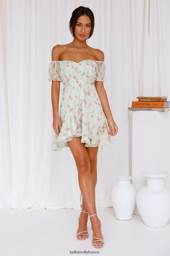 Hello Molly vêtements robe fluide à fleurs verte 40222H1378