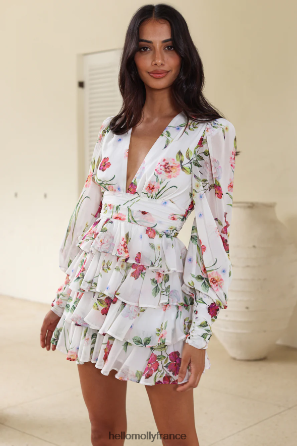 Hello Molly vêtements runaway carlita mini robe jaci imprimé blanc fleuri 40222H3293