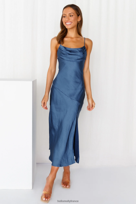 Hello Molly robe midi en satin lychee martini bleu marine vêtements 40222H6926