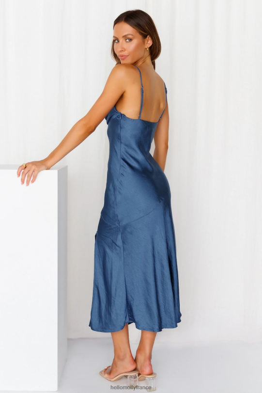 Hello Molly robe midi en satin lychee martini bleu marine vêtements 40222H6926