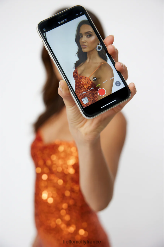 Hello Molly robe longue de danse disco sequin orange vêtements 40222H6371