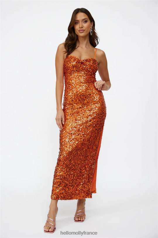 Hello Molly robe longue de danse disco sequin orange vêtements 40222H6371