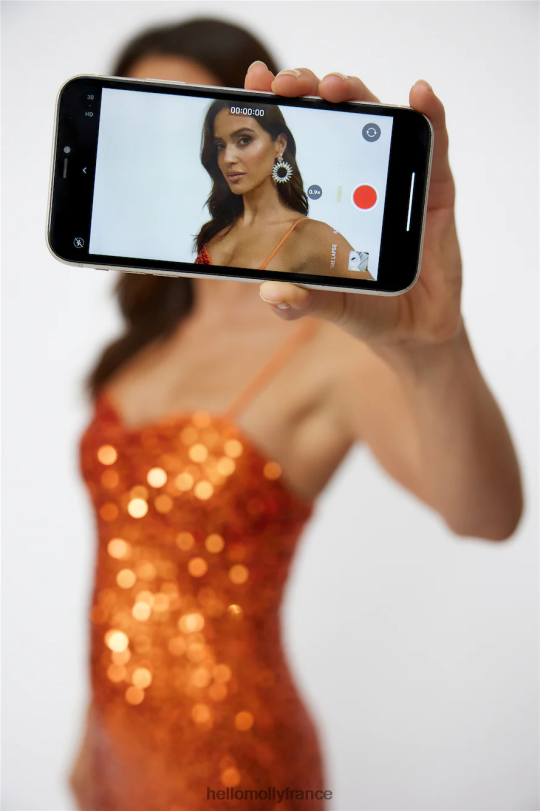 Hello Molly robe longue de danse disco sequin orange vêtements 40222H6371