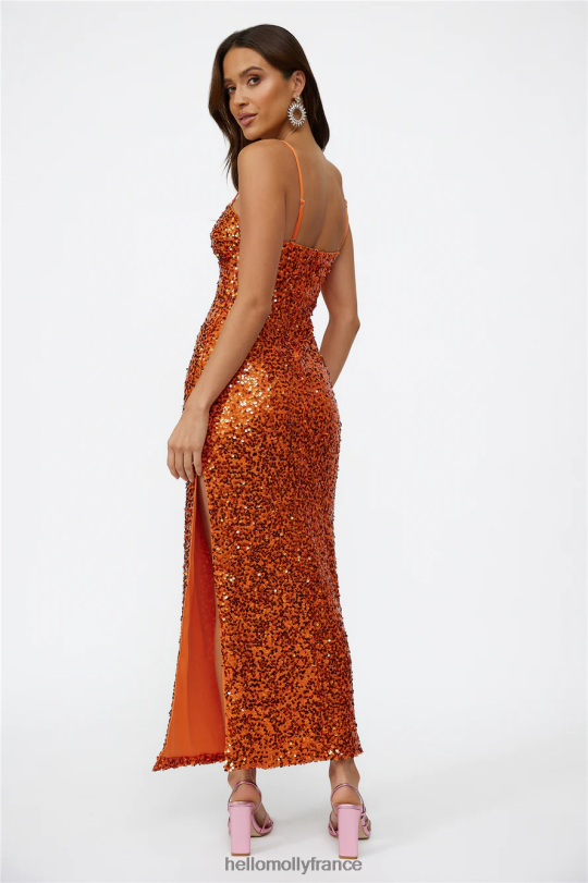 Hello Molly robe longue de danse disco sequin orange vêtements 40222H6371