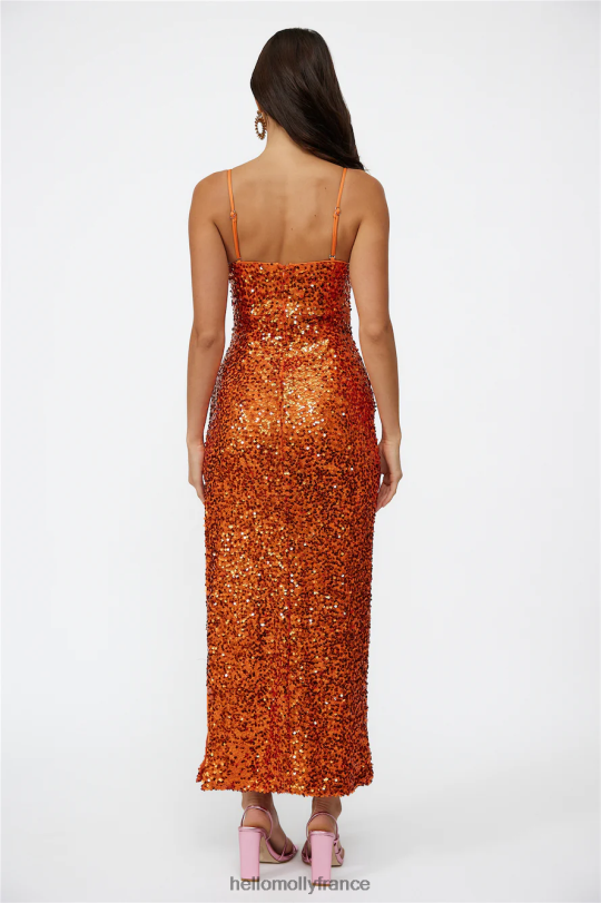 Hello Molly robe longue de danse disco sequin orange vêtements 40222H6371