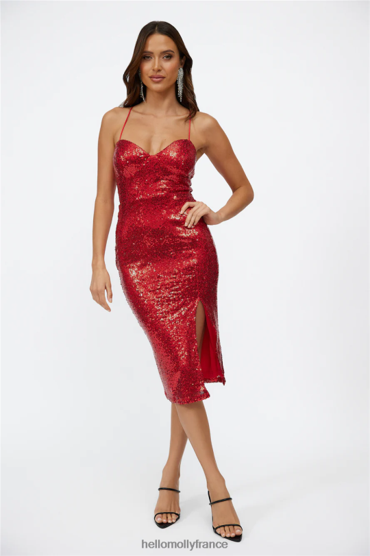 Hello Molly robe mi-longue my feel rouge à sequins vêtements 40222H5354