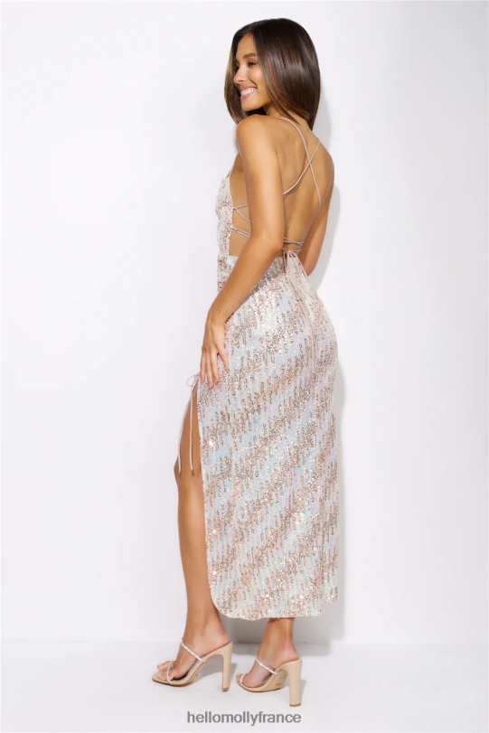 Hello Molly robe midi à sequins et yeux scintillants champagne vêtements 40222H5162