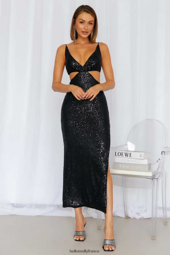 Hello Molly vêtements créer le sort robe midi noir à sequins 40222H3837