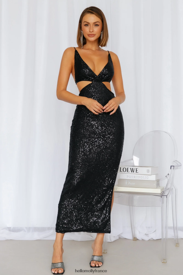 Hello Molly vêtements créer le sort robe midi noir à sequins 40222H3837