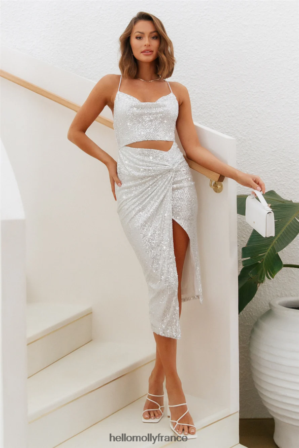 Hello Molly vêtements juste mon type robe midi paillettes argentées 40222H3764