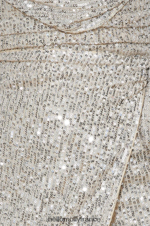 Hello Molly vêtements robe courte à sequins magiques miroir beige 40222H1318