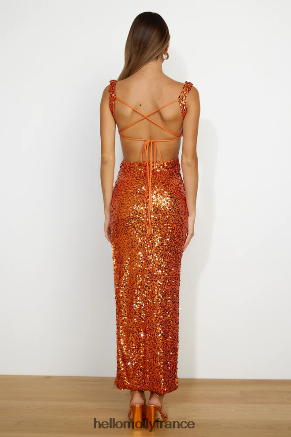 Hello Molly vêtements robe midi à sequins brillants orange 40222H4597