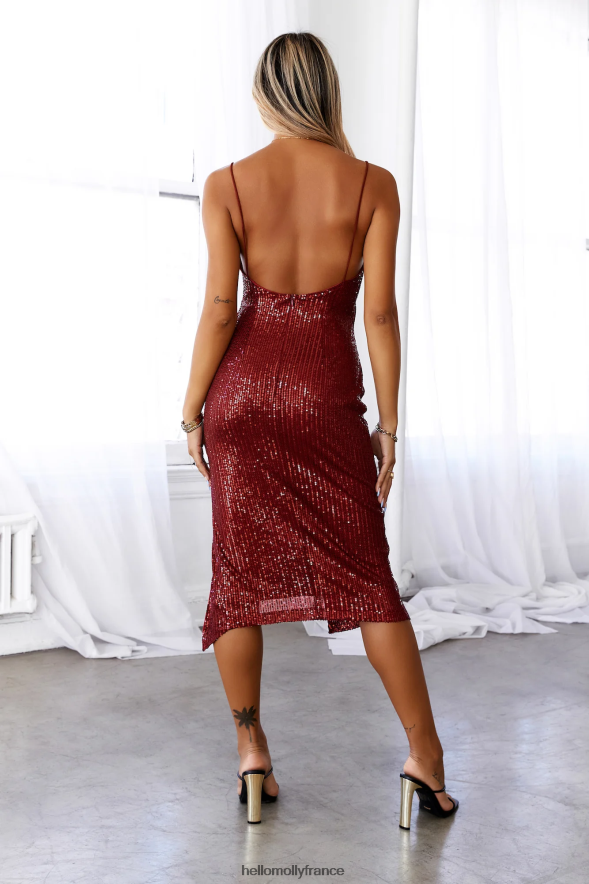 Hello Molly vêtements robe midi à sequins quiet dancer vin 40222H4284