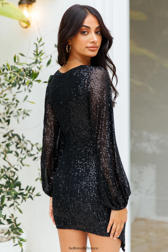 Hello Molly vêtements robe noire à sequins après la tombée de la nuit 40222H1648