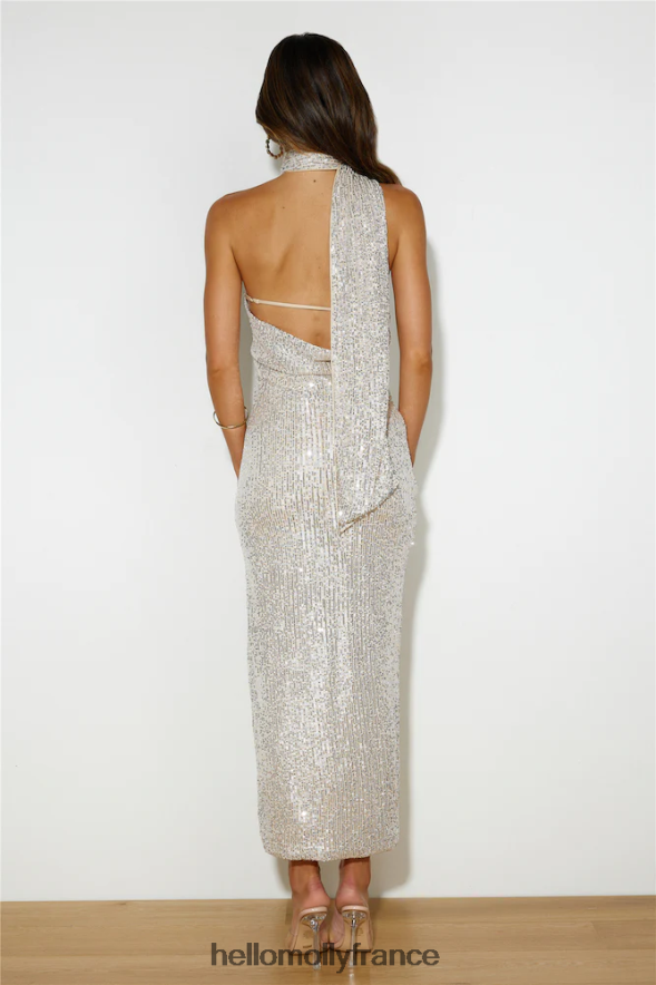 Hello Molly vêtements tous les regards sont rivés sur sa robe midi à sequins argentée 40222H4429
