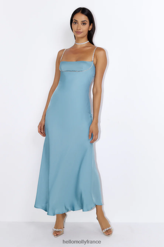 Hello Molly détails spéciaux robe longue en satin bleu vêtements 40222H5884