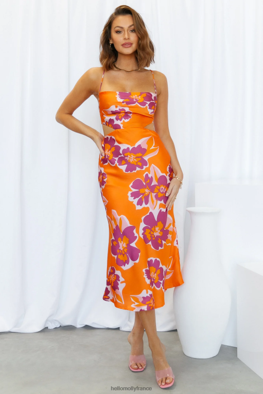 Hello Molly robe longue cueillette de fleurs orange vêtements 40222H6429