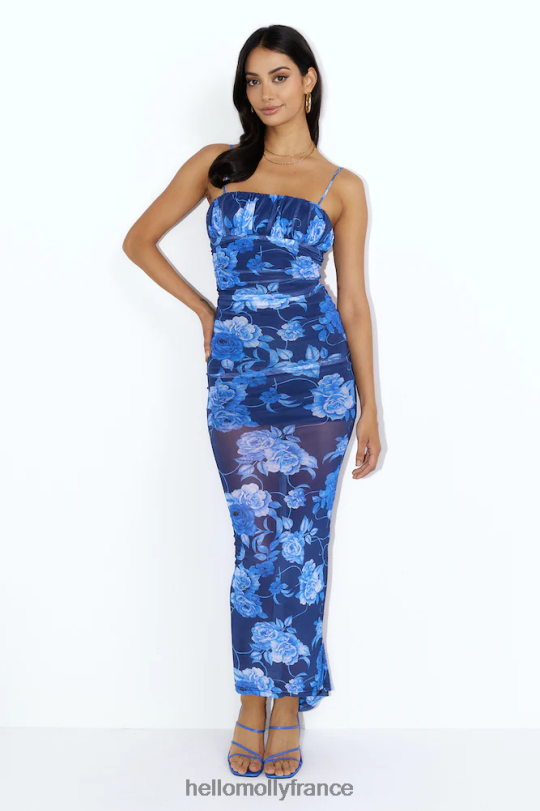 Hello Molly robe longue en maille fleurie bleu vêtements 40222H5858