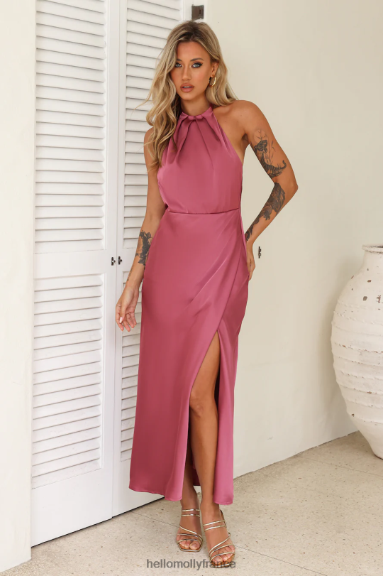 Hello Molly robe longue en satin haut de gamme rose vêtements 40222H5731