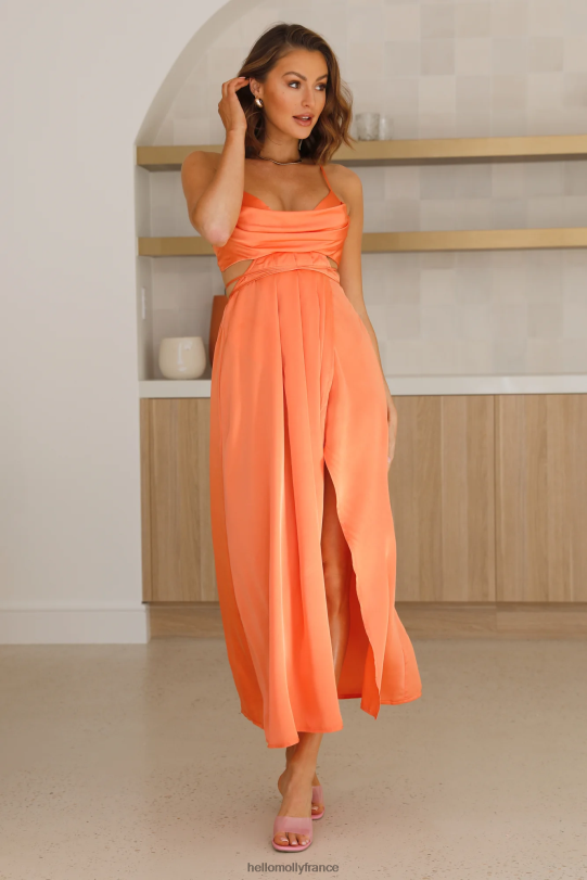 Hello Molly robe longue en satin tôt le matin orange vêtements 40222H6426
