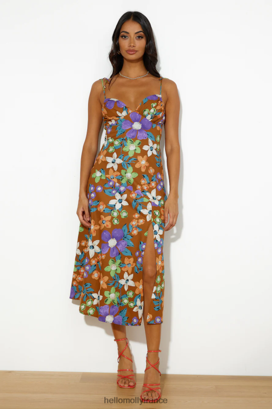 Hello Molly oasis d'amour robe midi marron vêtements 40222H5142