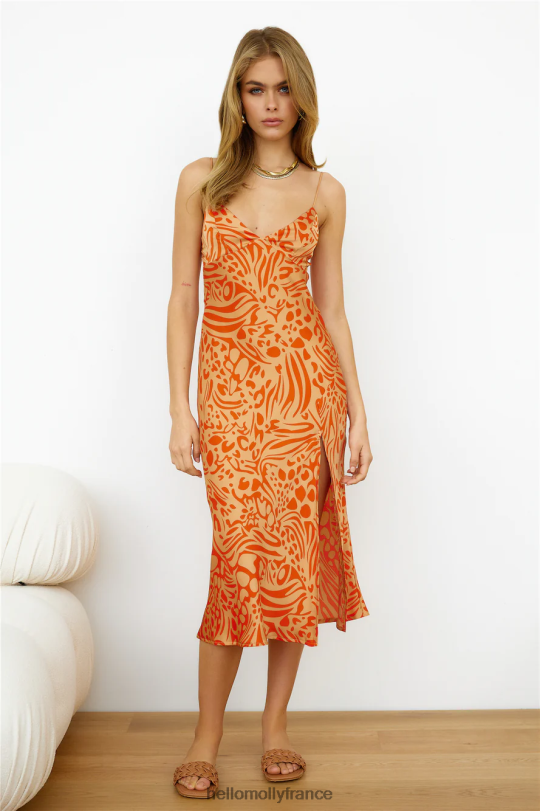 Hello Molly robe midi escapade du dimanche orange vêtements 40222H5269