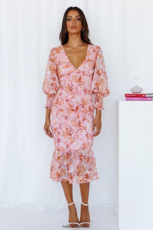 Hello Molly vêtements histoires du jardin robe midi rose 40222H4080